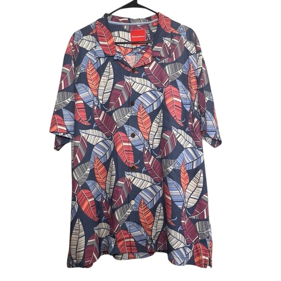 Tommy Bahama Shirt Mens Size XXL Silk Leaf Print SS Button Up Resort Camp - Picture 1 of 12